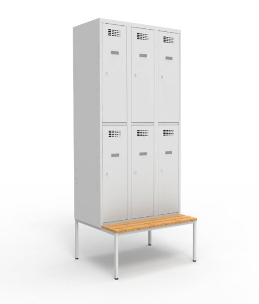 Garderobenschrank 3 Abteil 6 Fächer mit Sitzbank Premium