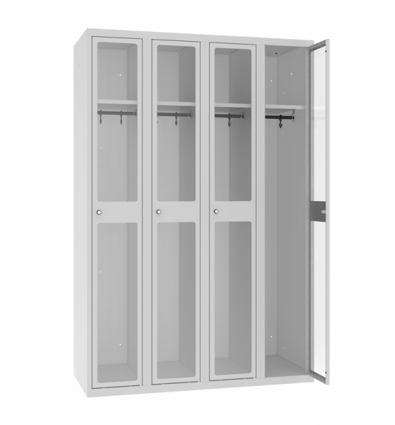Garderobenschrank 4 Abteile mit Plexiglastür