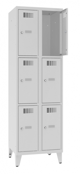 Schliessfachschrank 2 Abteile 6 Fächer mit Stollenfüsse 30 cm Abteilbreite