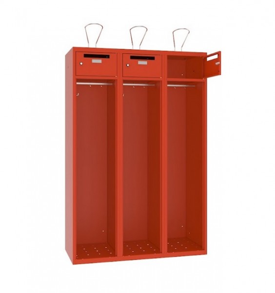 Feuerwehr Garderobenschrank 3 Abteile abschliessbares Wertsachenfach mit Einwurfschlitz