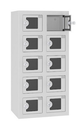 Mobiltelefonschrank 10 Fächer mit Ladefunktion und Sichtfenster