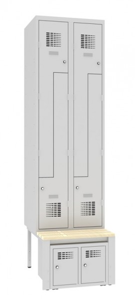 Z-Garderobenschrank 4 Fächer mit Sitzbank und abschliessbarem Schuhfach