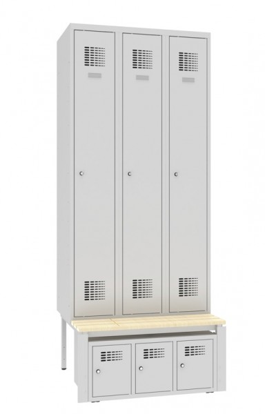 Garderobenschrank 3 Abteile mit Sitzbank und abschliessbarem Schuhfach