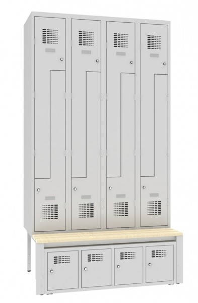 Z-Garderobenschrank 8 Fächer mit Sitzbank und abschliessbarem Schuhfach