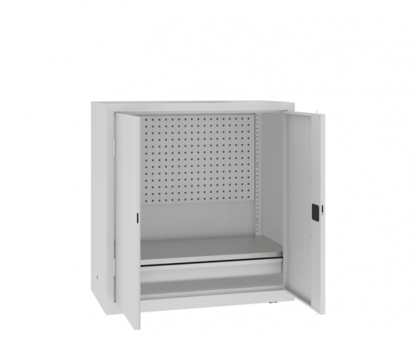 Werkzeugschrank 104 x 100 x 50 cm mit Fachboden + Schublade + Werkzeugwand