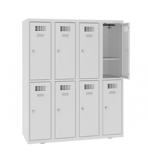 Garderobenschrank 4 Abteil 8 Fächer mit Fachboden 145 cm hoch