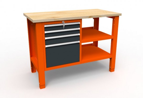 Werkbank 05 Serie mit 4 Schubladen + 2 Ablagefachböden