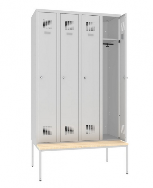 Garderobenschrank 4 Abteile mit Sitzbank Standard