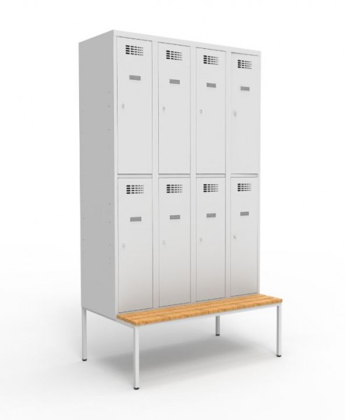 Garderobenschrank 4 Abteil 8 Fächer mit Sitzbank Premium