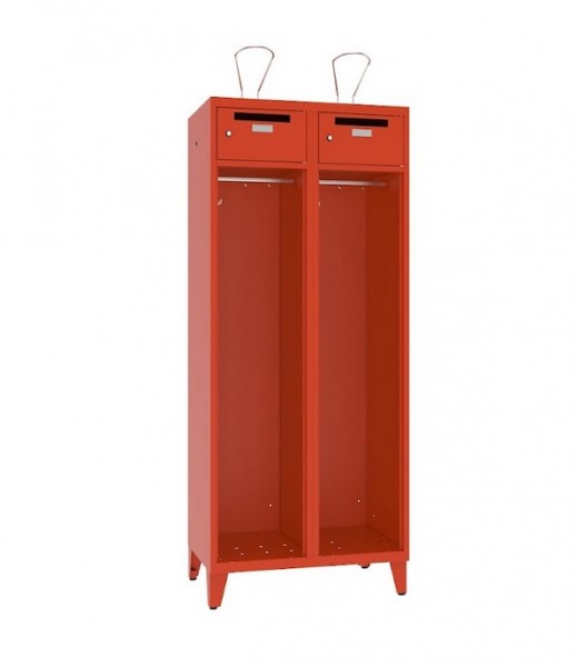 Feuerwehr Garderobenschrank 2 Abteile mit Stollenfüsse u. abschliessbarem Wertsachenfach mit Einwurf