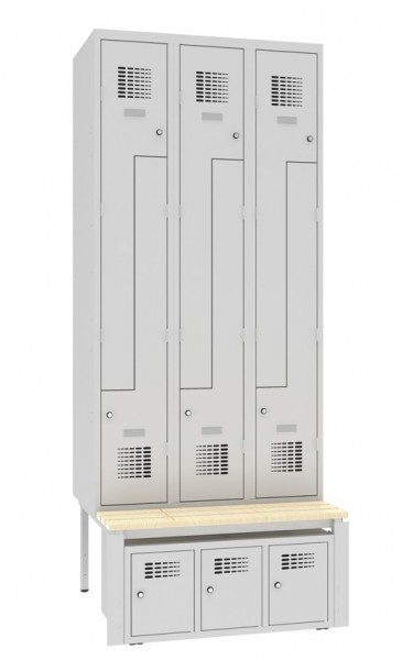 Z-Garderobenschrank 6 Fächer mit Sitzbank und abschliessbarem Schuhfach