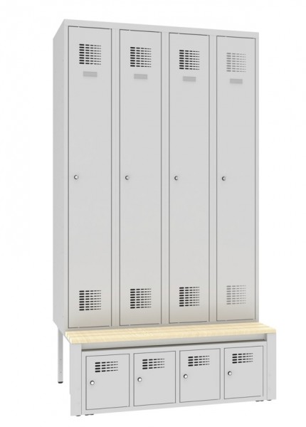 Garderobenschrank 4 Abteile mit Sitzbank und abschliessbarem Schuhfach