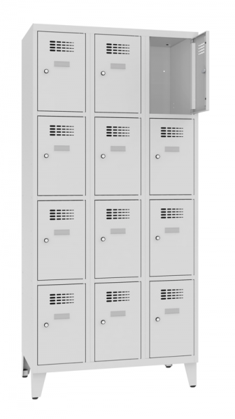 Schliessfachschrank 3 Abteile 12 Fächer mit Stollenfüsse