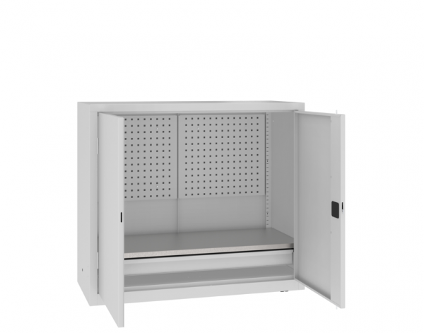 Werkzeugschrank 104 x 120 x 50 cm mit Fachboden + Schublade + Werkzeugwand