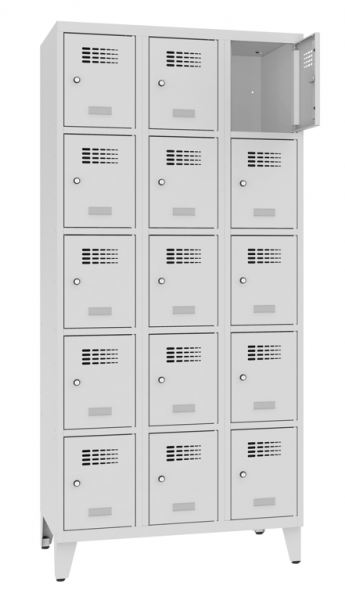 Schliessfachschrank 3 Abteile 15 Fächer mit Stollenfüsse