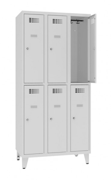 Garderobenschrank 3 Abteile 6 Fächer mit Stollenfüsse Standard