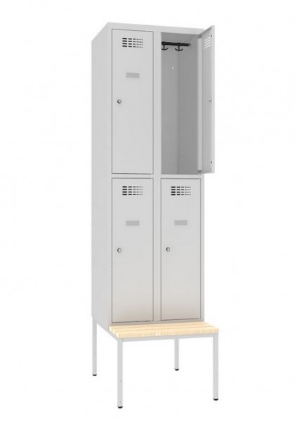 Garderobenschrank 2 Abteil 4 Fächer mit Sitzbank Premium
