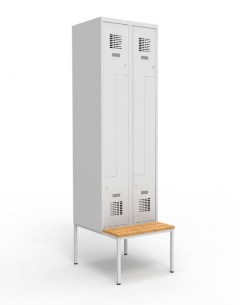Z-Garderobenschrank 4 Fächer mit Sitzbank