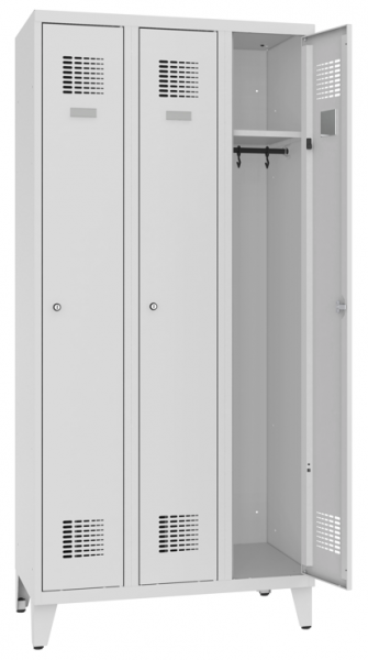 Garderobenschrank 3 Abteile mit Stollenfüsse Premium