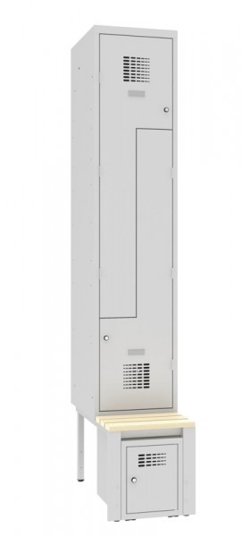 Z-Garderobenschrank 2 Fächer mit Sitzbank und abschliessbarem Schuhfach